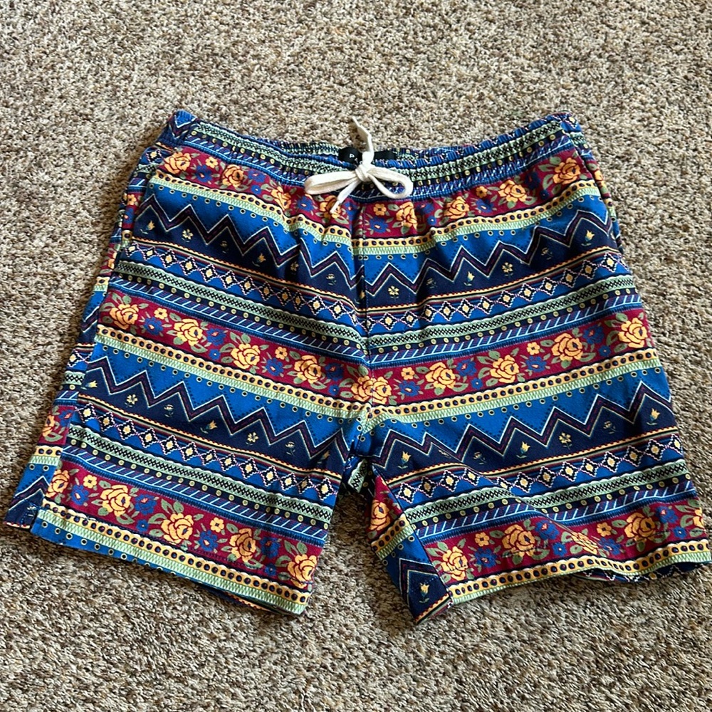 Mens colorful floral drawstring shorts pac sun size medium summer 6 inch inseam
